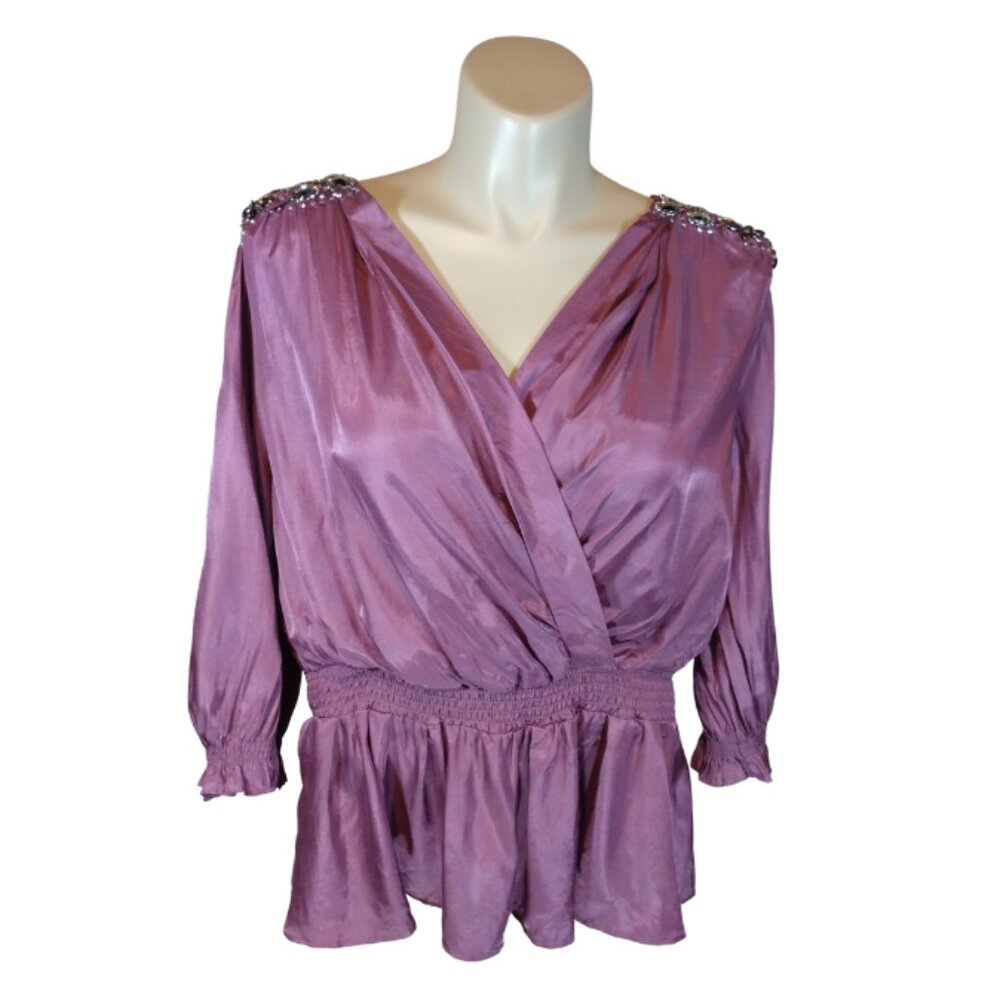 Burgundy Beaded Sheer Wrap Blouse
